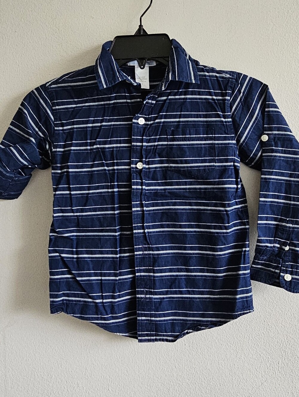 Janie and Jack Navy & White Striped Button-Down Shirt Size 5